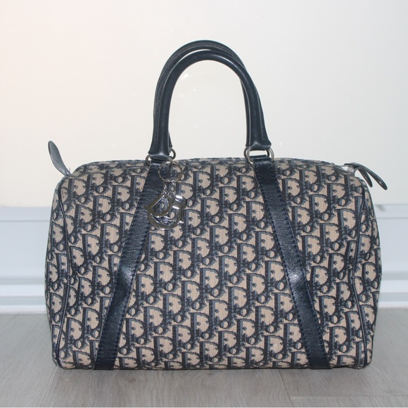 Christian Dior Trotter Boston Bag Dior Baggages Navy Monogram Canvas Handbag - Picture 3 of 14